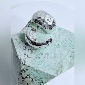 Vintage TAXCO Hammered Sterling Silver Half-Moon Thick Hoops Earrings on Posts